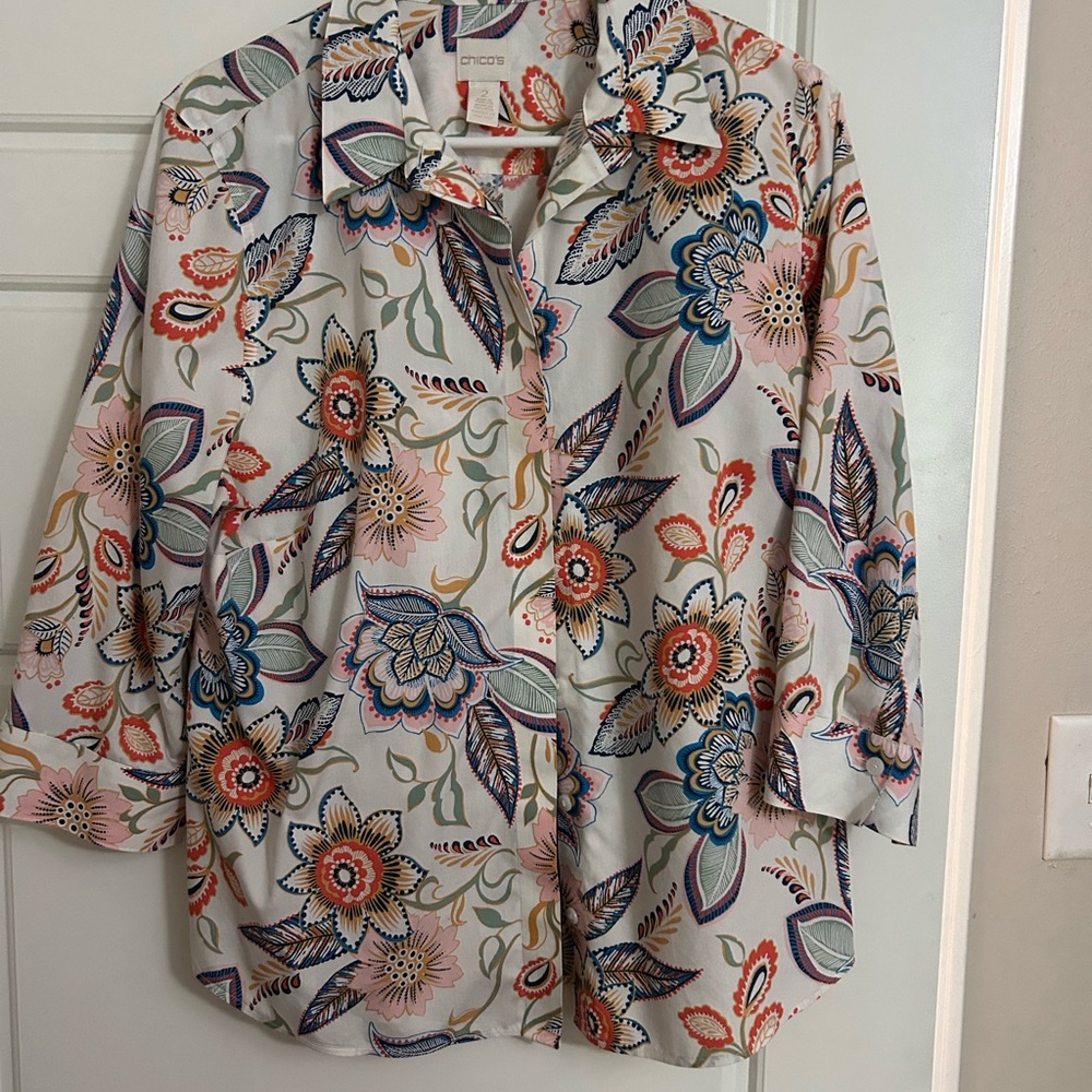 Chico's Multicolor Floral Blouse Size 2